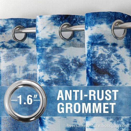 Manual Tie Dye Linen Semi Sheer Blue Curtains